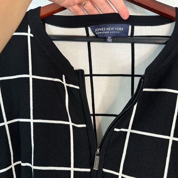 Jones New York Grid Plaid Full Zip Jacket 2X Preppy Minimalist Stretch Knit - Picture 4 of 8